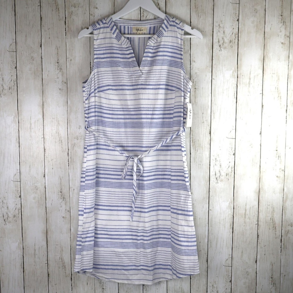 Style & Co Women's Cotton Blue White Striped Dress Size Small Coastal Travel NWT